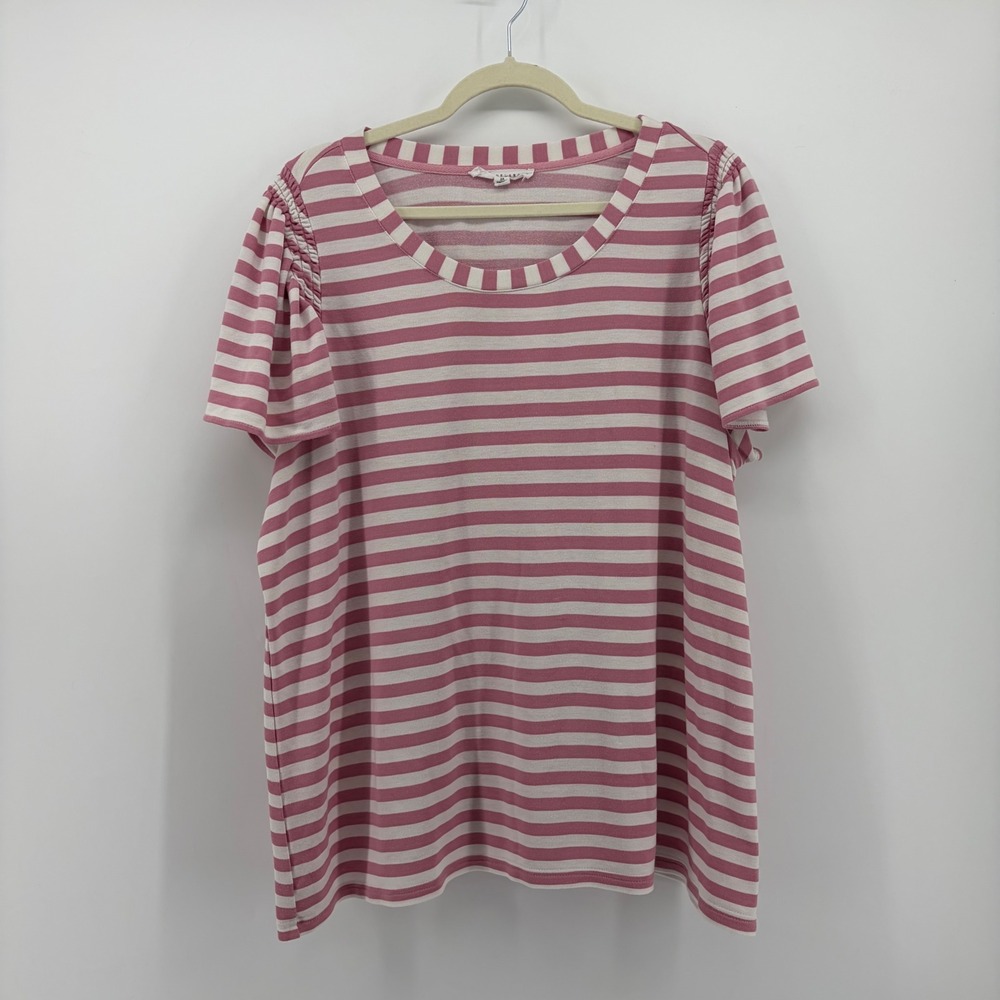 Jane + Delancey Womens 2X Pink Striped Flutter Sleeve Scoop Neck Top